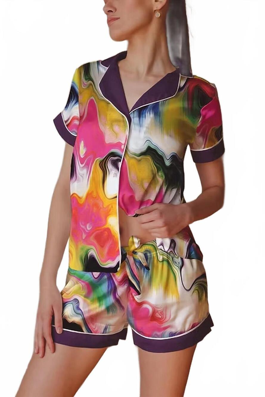 NEW AVERIE marbled technicolor print short pajama in shayna